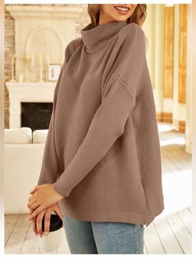 LILLUSORY Women’s Oversized Mock Neck Tunic Sweater Dark Apricot Size L BNWT